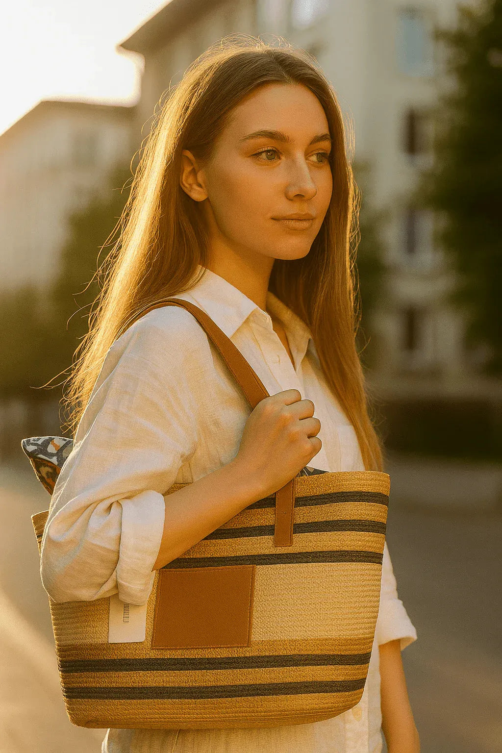 Striped Woven Tote Bag
