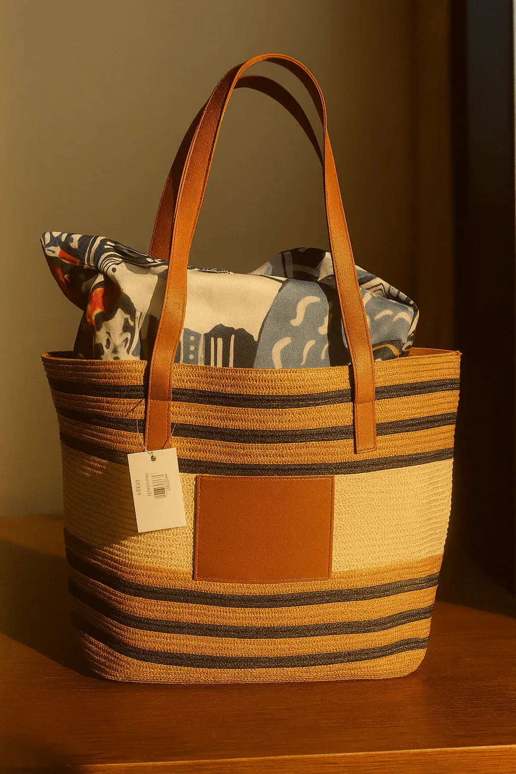 Striped Woven Tote Bag